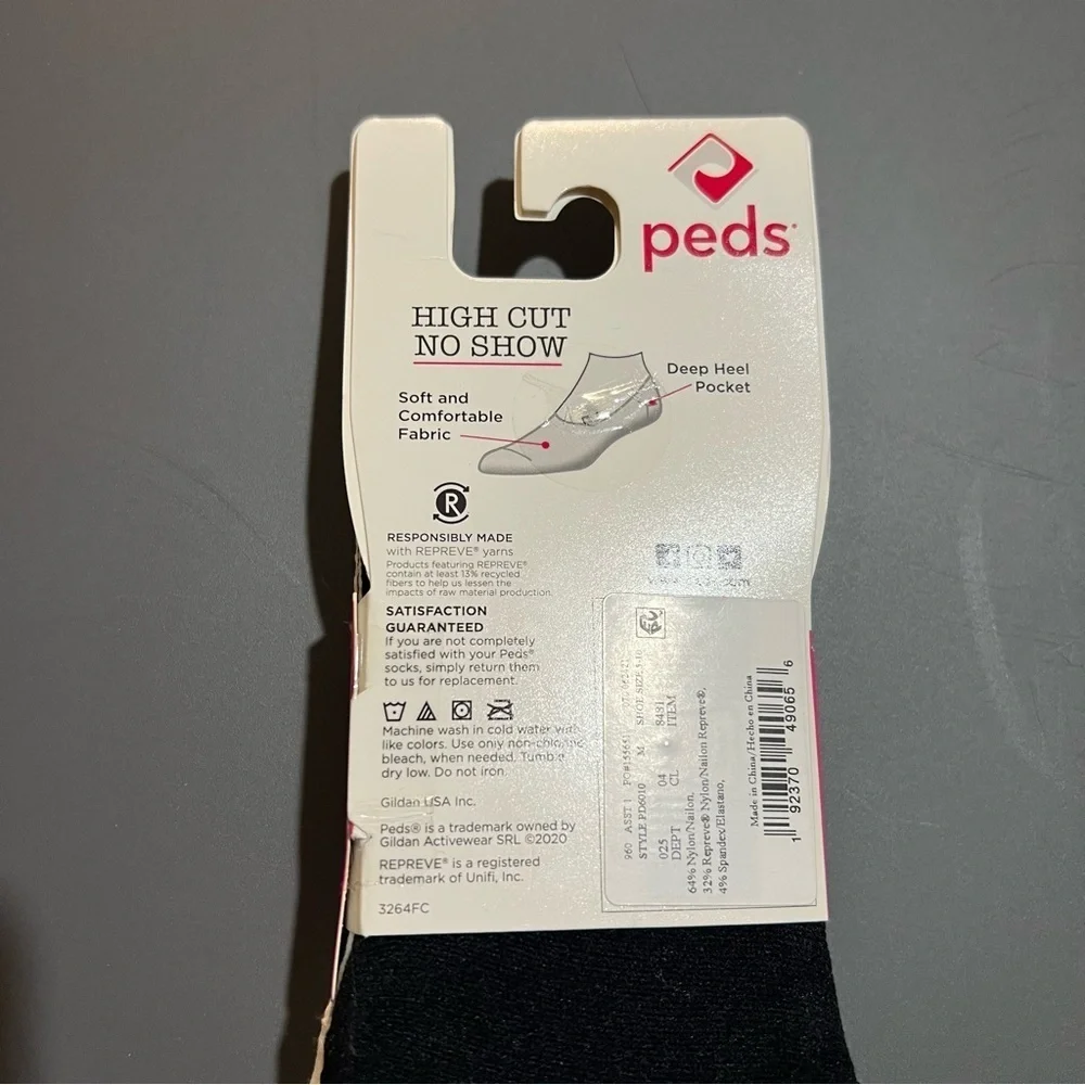 Peds High Cut No Show Socks Black & White 4 Pair Women’s 5-10